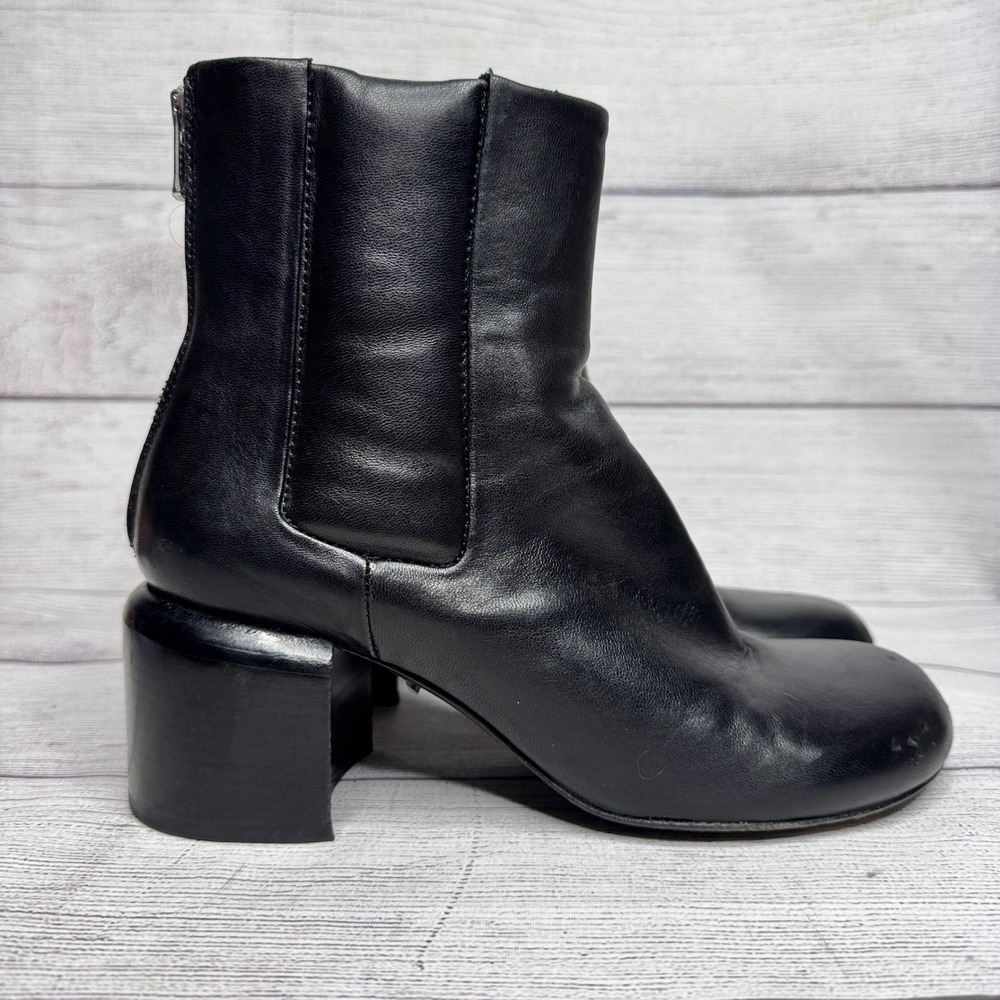 Officine Creative Black Leather Zip Ankle Boots Block Heel Made in Italy Size 38